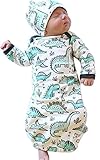 Newborn Baby Cartoon Dinosaur Sleep Gown Swaddle Sack Coming Home Outfit+Cap Size 0-3Months (White)