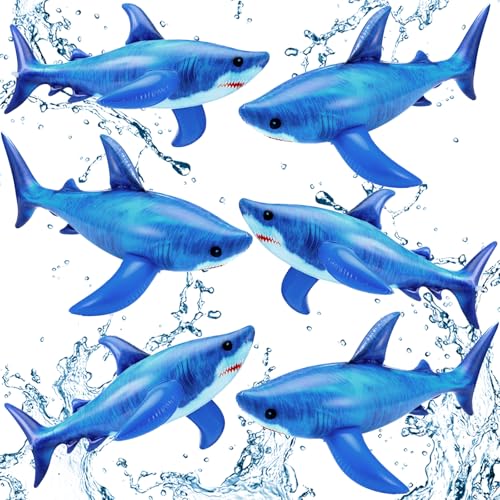 Leyndo 6 Pieces 23. 6 Inch Summer Inflatable Shark Pool Balloons Large Inflatable Shark Pool Birthday Party Decorations Animal Float Ornament for Birthday Party Favors Supplies Gift