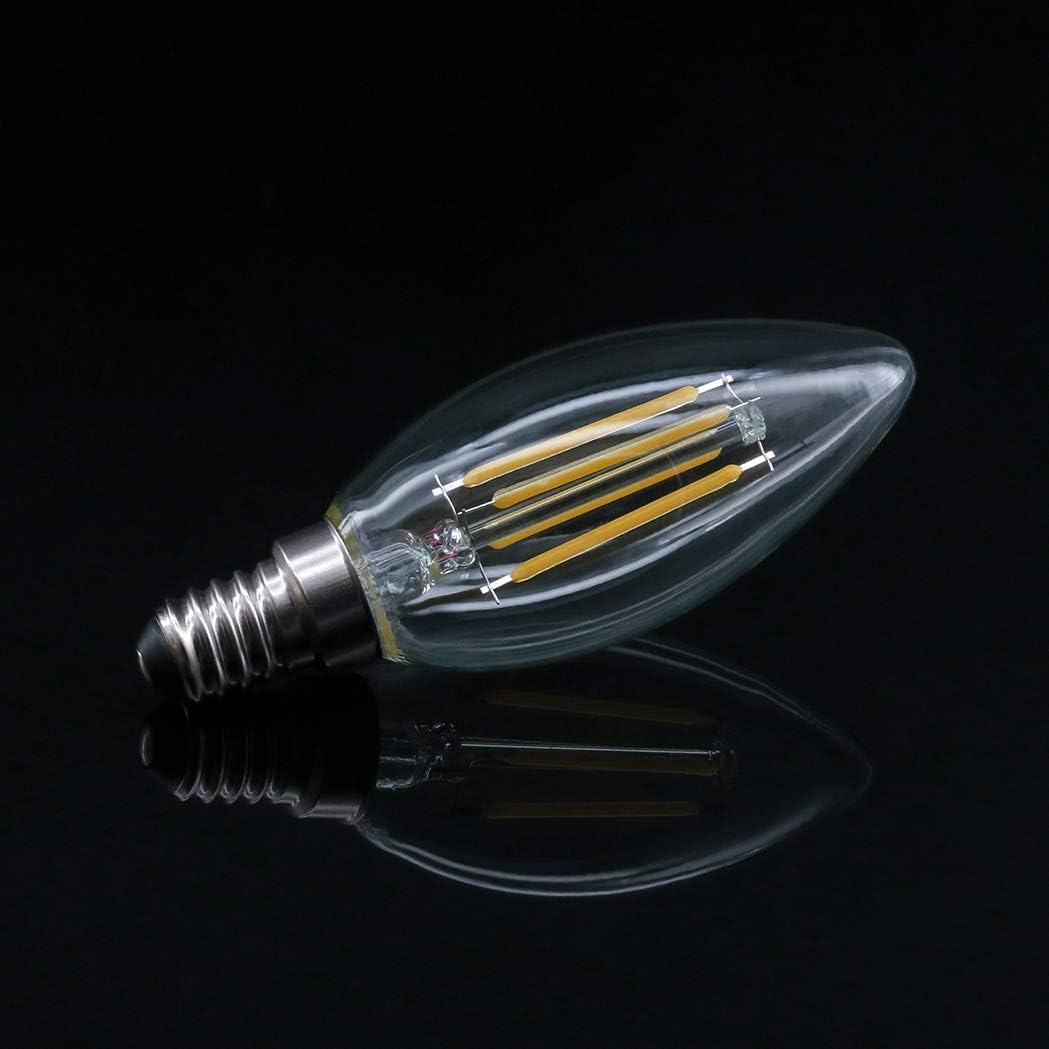 RANBOO E14 LED Filament Bulbs 4W, 40W Clear Candle Bulbs Equivalent, Warm White 2700K Candelabra E14 SES Bulb, Non-Dimmable - Image 3