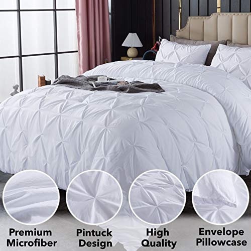Andency White Pinch Pleated Comforter Queen(90x90Inch), 3 Pieces(1