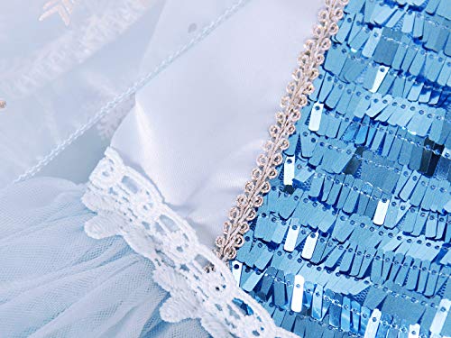 Cotrio Elsa Costumes Girls Long Sleeve Princess Dress with Cape Children Kids Halloween Outfits Dress Cosplay Clothes Wig, Gloves, Tiara, Wand Size 10 (9-10 Years, Blue, 140)