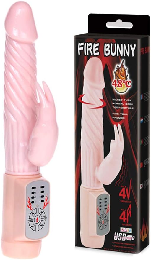 Qksky 48 Degree Heating 12 Modes 4 Rotations Rabbit Toy Wireless & Waterproof - Powerful Multi Speed - Whisper Quiet - Cordless - Mini