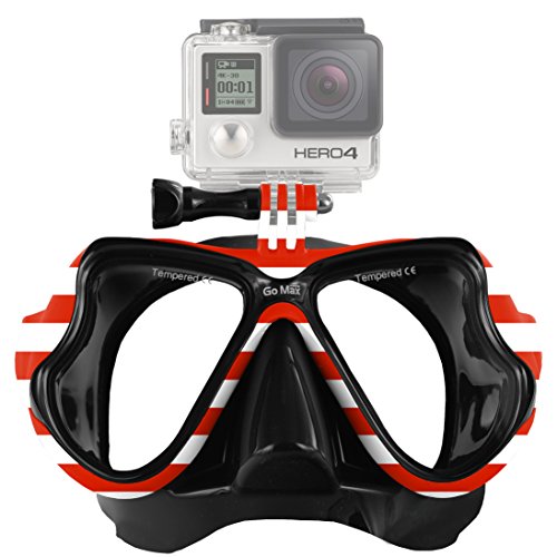 GoMax GoPro Dive Scuba Diving Mask also for snorkel / snorkeling Twin Lens for Adults and Youth w/ Tempered Glass with Free Soft Mesh case Works with ALL GoPro Camera Models