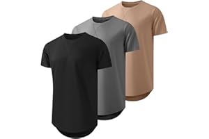 JMIERR Mens 3 Pack Cotton Hipster Hip Hop Longline Crewneck T-Shirt