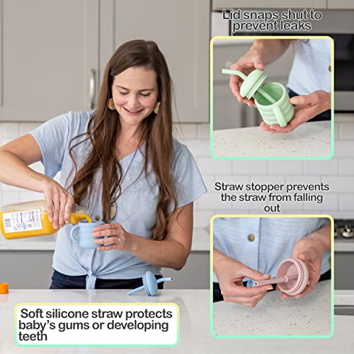 Cute 21 Silicone Straw Sippy Cup with Stopper 5.4 OZ Spillproof