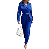 Gudasuo Jumpsuits for Women Long Sleeve Wide Leg Jumpsuit Casual Rompers With Pockets