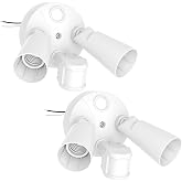 Onforu 2 Pack Motion Sensor Outdoor Lights, Dusk to Dawn Flood Light Fixture, Adjustable Dual PAR38 Heads, Hardwired Floodlight, E26 Base, 300W Max for Garage, Driveway, Yard, Porch, White