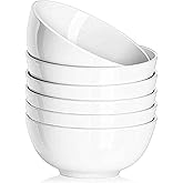 DELLING Ultra-Strong 22 Ounce Soup Bowls, Cereal Bowl, 6 inch Bowls Set, White Ceramic Bowls, White Bowls for Kitchen, Snack Rice Pasta Salad Oatmeal, Set of 6, Dishwasher & Microwave Safe