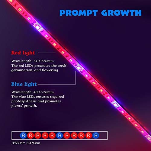 Grow Light Plant,BLIIFUU Adjustable 3pcs Timing Growing Lamp Grow Light Strips with 2A Power Adapter Red/Blue 4:1 Flexible Soft Grow Light Strips with 3/9/12H Memory Timing for Indoor Plants, Hydropon