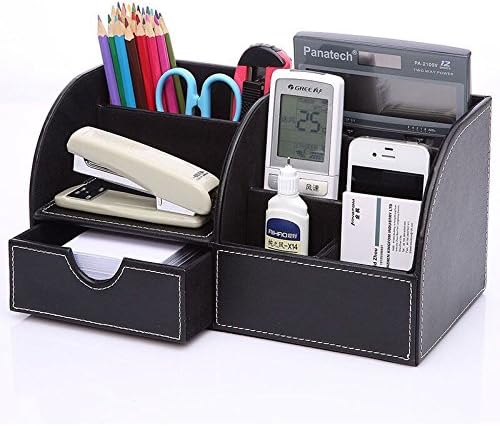 Gycinda PU Leather Desk Remote Controller Holder Organizer; Office Desk Sundries Storage Box; TV Guide/Mail/CD Organizer/Caddy/Holder (black)