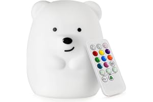 PAMANO LED Nursery Night Lights for Kids -USB Rechargeable Cute Animal Silicone Lamps with Touch Sensor and Remote Control -Portable Color Changing Glow Soft Cute Baby Infant Toddler Gift (Bear)