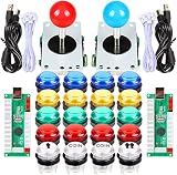 EG STARTS Classic Arcade DIY Kit Parts 2X USB LED Encoder to PC Consols Games + 2X 4/8 Ways Joystick + 20x 5V Illuminated Push Buttons for Mame Jamma (Red/Blue Stick + Mix Color Buttons)