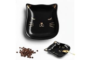 Mini Coffee Spoon Rest, Black Cat Ceramic Spoon Rest, Funny Ceramic Utensil Holder for Cooking Stove, Cute & Gothic Coffee Ba