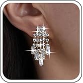 Yheakne Vintage Crystal Chandelier Drop Earrings Silver Tennis Chain Earrings Long Rhinestone Tassel Earring Cz Wedding Chandelier Earring Jewelry for Women