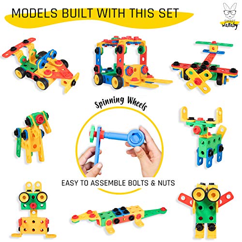 SMART WALLABY Bolts and Nuts Toy for Kids Ages 3+ Teaches STEM Skills - 101-pc. Construction Building Blocks for Fun Educational & Creative Growth - STEAM Learning Building Set with 52-pc. Gift Kit