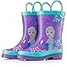 Disney Kids Girls' Frozen Anna and Elsa Character Printed Waterproof Easy-On Rubber Rain Boots (Toddler/Little Kids)
