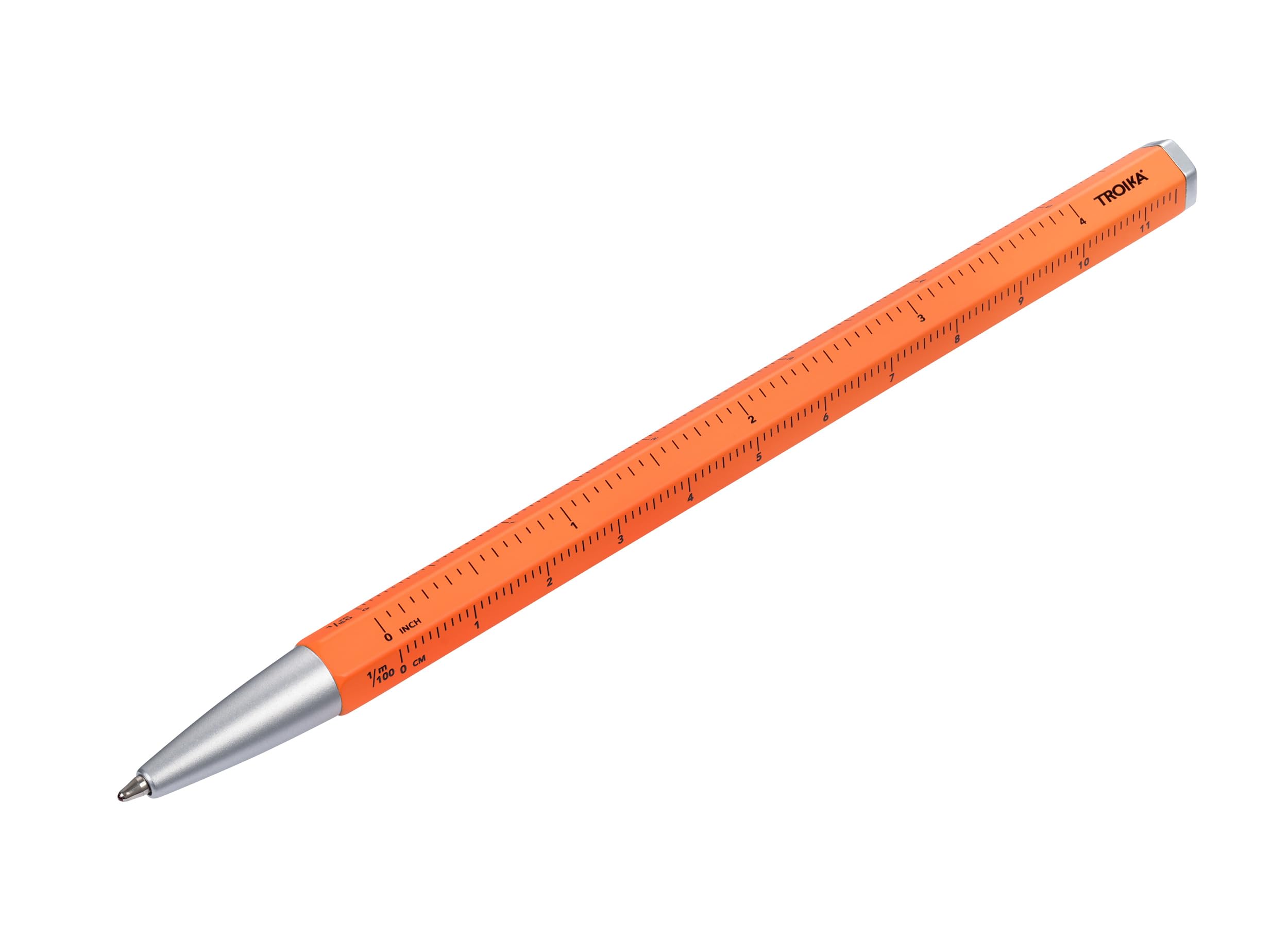 Troika Multitasking ballpoint pen with black D1 refill – CONSTRUCTION BASIC – centimetre/inch ruler, 1:20/1:50 scale – easy refill change – aluminium, metal – neon orange, silver-coloured Original