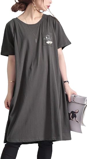 Amazon ゴールドジャパン 大きいサイズ レディース ワンピース Tシャツ スヌーピー コットン 膝丈 半袖 刺繍 無地 ルーム ワンピース チュニック 通販