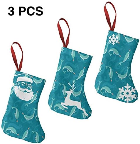 Jiayou J Blue Kawaii Narwhals Christmas Stockings Set of 3 Santa,Snowman,Reindeer,Xmas Decorations