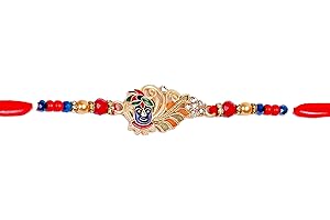 SAJTOX Spiritual Krishna Charm Beaded Rakhi for Raksha Bandhan & Bhaidooj, Traditional Rakhi for Indian Festivals, Gift for Brothers