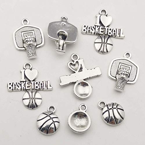 Youdiyla 75 Basketball Charms Collection, Bulk I Love Basketball Basketball Hoop Ball Frame Fitness Sport Charms Metal Pendant Craft Supplies Findings for Necklace and Bracelet Jewelry Making HM324