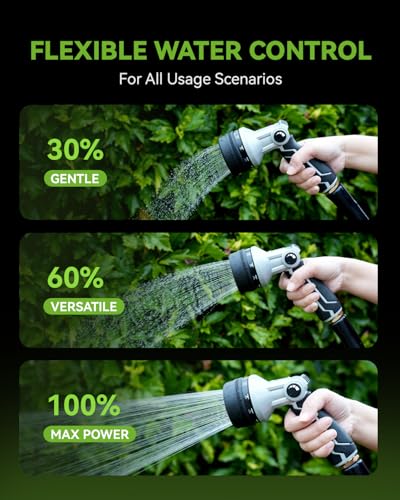 RAINPOINT Hose Pipe Spray Gun, Heavy Duty Metal Garden Hose Spray Gun with 10 Patterns, High Pressure Hose Nozzle with Thumb Flow Control for Watering Plants, Lawns, Cars and Pets Washing, Black