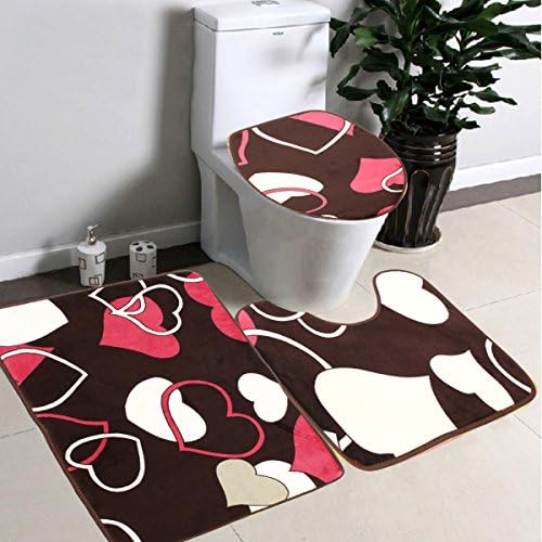3Pcs/Set Non Slip Soft Heart Bathroom Pedestal Rug Lid Toilet Cover Bath Mat