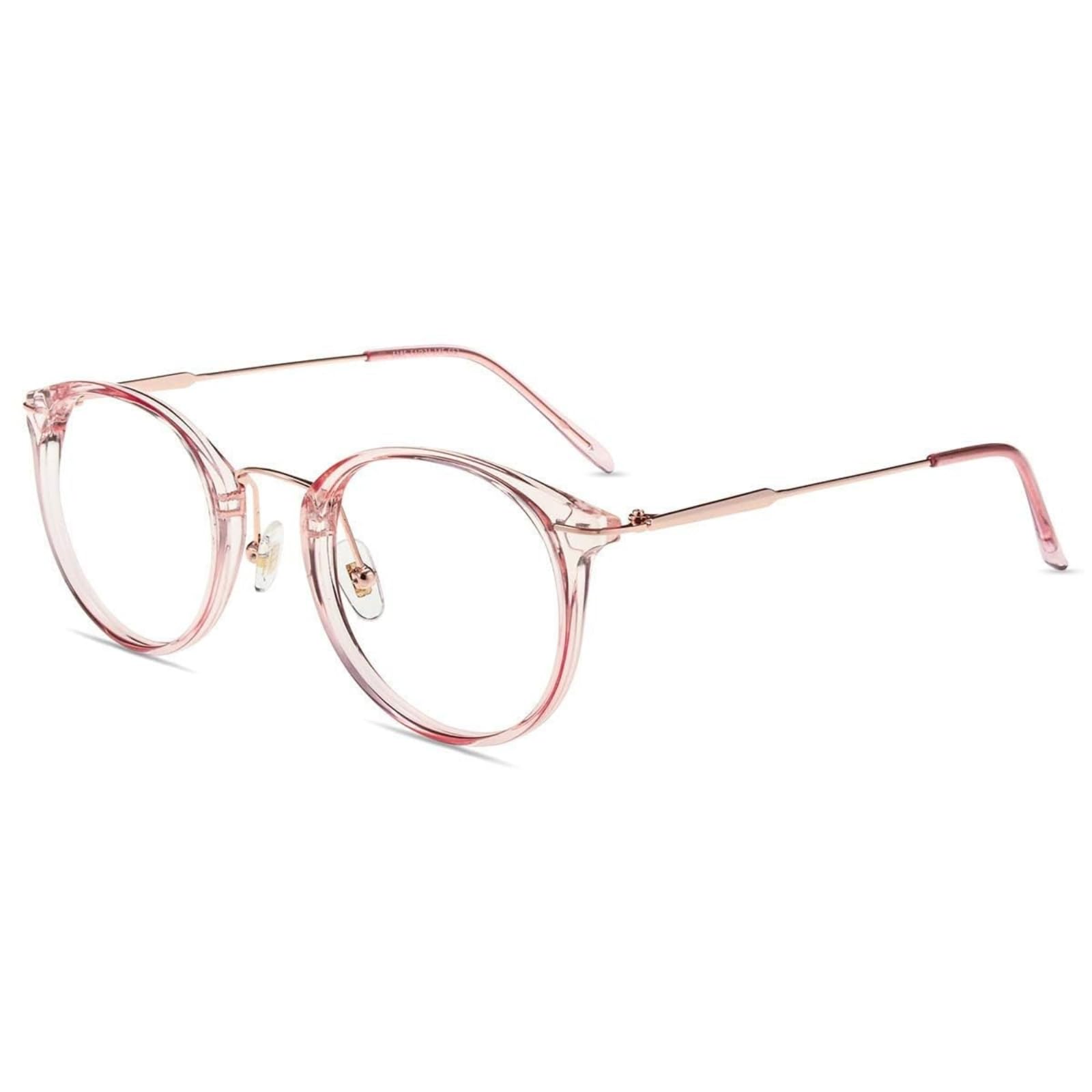 Firmoo Blue Light Blocking Glasses Large Pink for Women, Blue Light Filter Computer Glasses Anti Glare Fatigue, UV Blue Light Protection Glasses Round