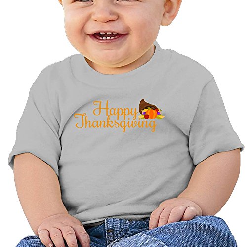 Thanksgiving Turkey Child Short-Sleeve Round Neck Shirts Baby Undershirts Tee - For Boys And Girls Gray 24 Months