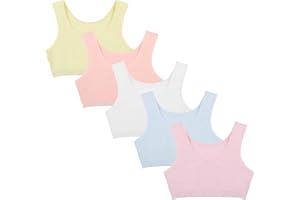 Donella Girls Training Bras - Soft Cotton Kids Sports Bra, 5 Pack Crop Tops