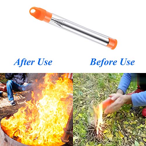 Terberl 6 Pieces Collapsible Stainless Steel Fire Bellow, Collapsible Outdoor Blow Fire Tube for Picnic Camping Hiking