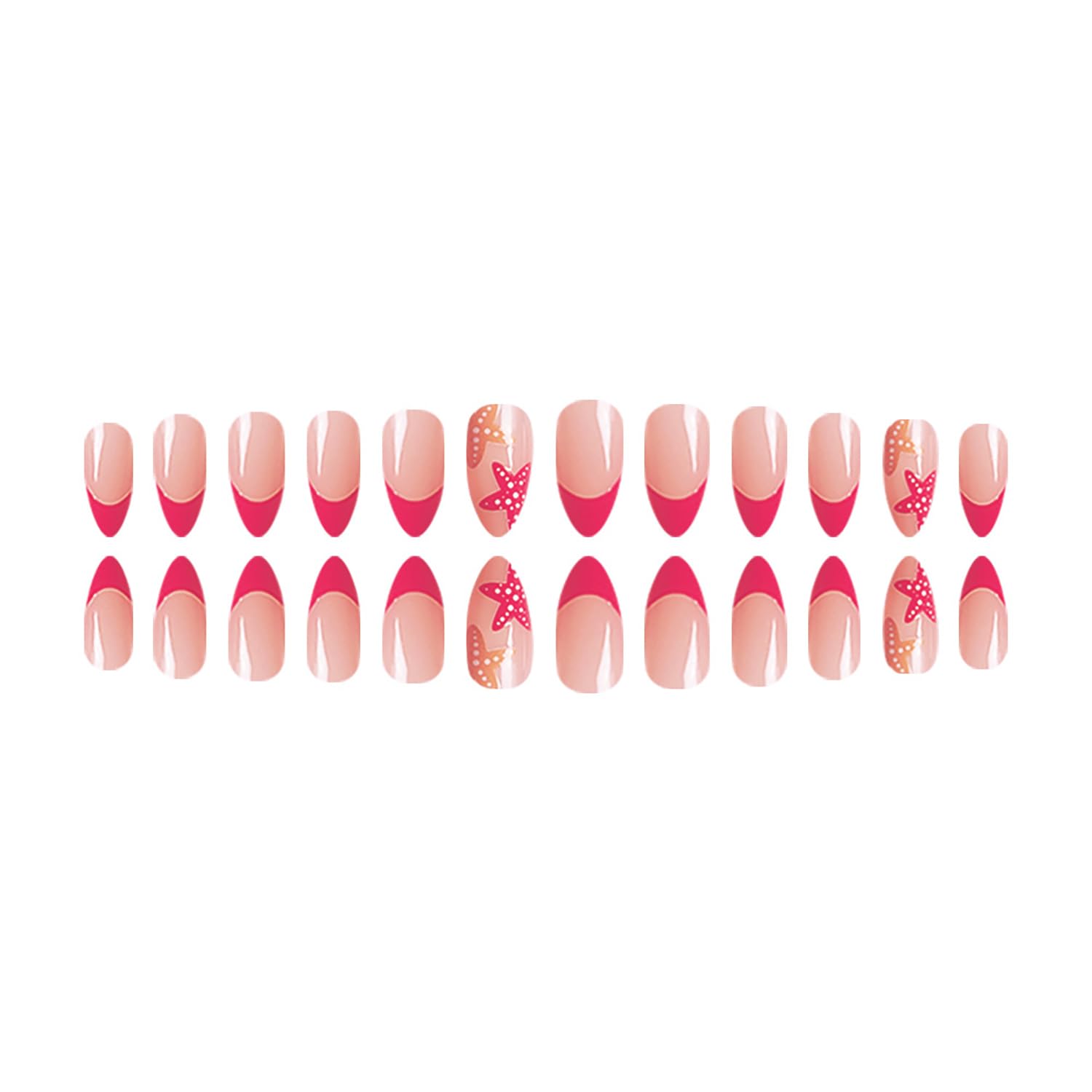 SWEKKE Press on Nails French Tip Fake Nails Starfish False Nails with Designs Pink Full Cover Cute Acrylic Nails Glossy Glue on Nails Summer Handmade Nails Artificial Nails for Women Girls 24Pcs - Image 5