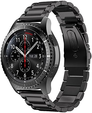 Gear S3 Watch Band, DAHASE 3 Point Stainless Steel Strap Replacement Bands Bracelet Wrist Band For Samsung Galaxy Gear S3 Frontier Classic Smart Watch (Black)
