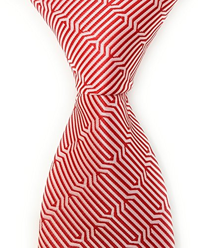 Labiyeur Geometric Ys Medium Men's Tie Necktie (Red/White)