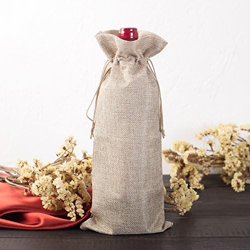Wine Bottle Gift Bags (2-Pack) – Reusable Burlap with Drawstring – Khaki and Heather Grey Colors – 5.9 in x 13.7 in – Great Gift for Wine Lovers, Bridesmaids, Birthdays, or Anniversaries