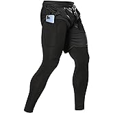 Aolesy Men's 2 in 1 Running Pants, Gym Workout Compression Pants for Men Training Athletic