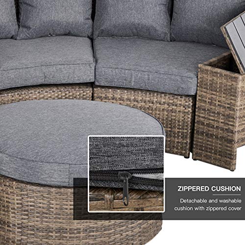 Outsunny 8 Piece Outdoor Rattan Sofa, Half Round Patio Furniture Set