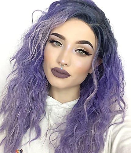 CY Wigs Dark Root Ombre Purple Loose Wave Synthetic hair Wig For Women Heat Resistant Lace Front Wigs (16 inch)