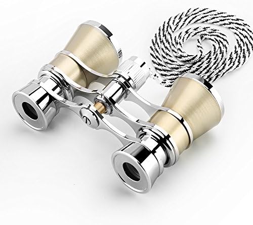 Opera Glasses/Binoculars w 3 x 25 in, for Travel Hiking Bird Watching Adults Kids (Chain, with Chain - Gold)