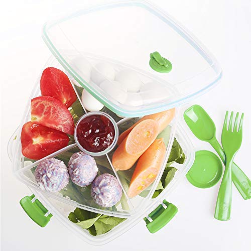 1200ML Salad Container To Go for Lunch, BPA-Free,Passed, 4-Compartment for Salad Toppings and Snacks,Salad Bowl with Dressing Container, and Built-In Reusable Fork,Leak-Proof, Microwave Safe - Thumbnail 2