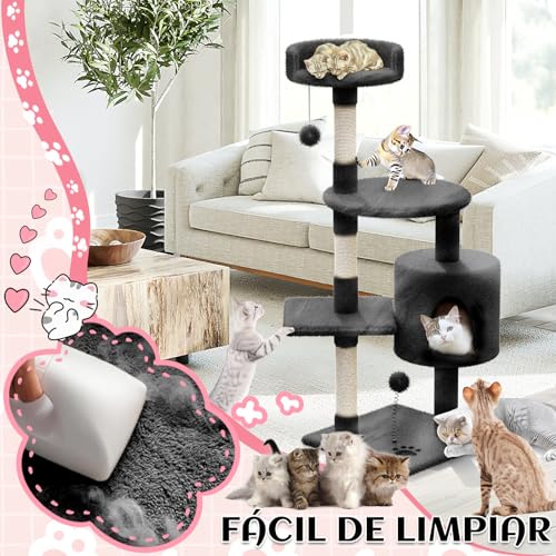 KongJies Torre para Gatos, 4 Niveles Torre Árbol Rascador con Poste Rascador, Torre Pequeño de Gatos con Plataforma Acolchada y Pompón, para Gatos Pequeños Medios (Gris Oscuro)