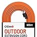 Otimo 100 Ft 16/3 SJTW Orange, Outdoor Extension Cord - 3 Prong Ground Plug, 10A 1250W, Water & Weather Resistant, Flame Retardant