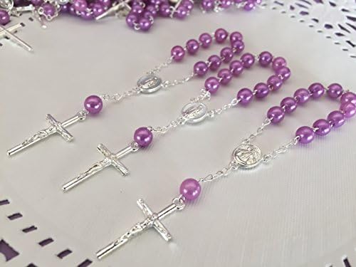 25 Purple Color Faux Pearls Baptism Favors Mini Rosaries Silver Plated/Recuerdos De Bautizo/Christening Favors/Light Purple Pearls