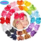 16 Pcs 6 Inch Hair Bows Clips Baby Girls Toddlers Big Bow Alligator Hair Clips Solid Ribbon Head Wear Accessory