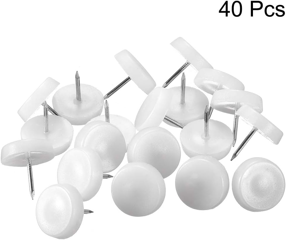 sourcing map Furniture Feet Nail Plastic Glide Nails Chair Table Leg Protector Pads 20mm Dia White 40pcs - Image 4