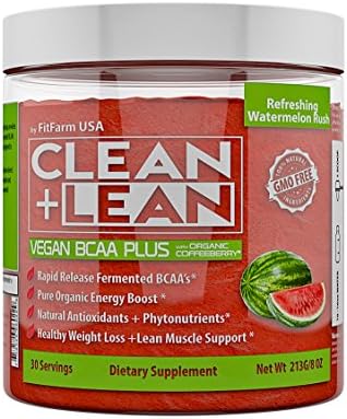 CLEAN+LEAN VEGAN BCAA "PLUS" by FitFarm USA: Ultra-Clean Plant Fermented BCAA's + Organic Energy, Diet Support, Phytonutrients,and Antioxidants Fuel and Recharge Body+Mind 100% Natural and GMO-Free