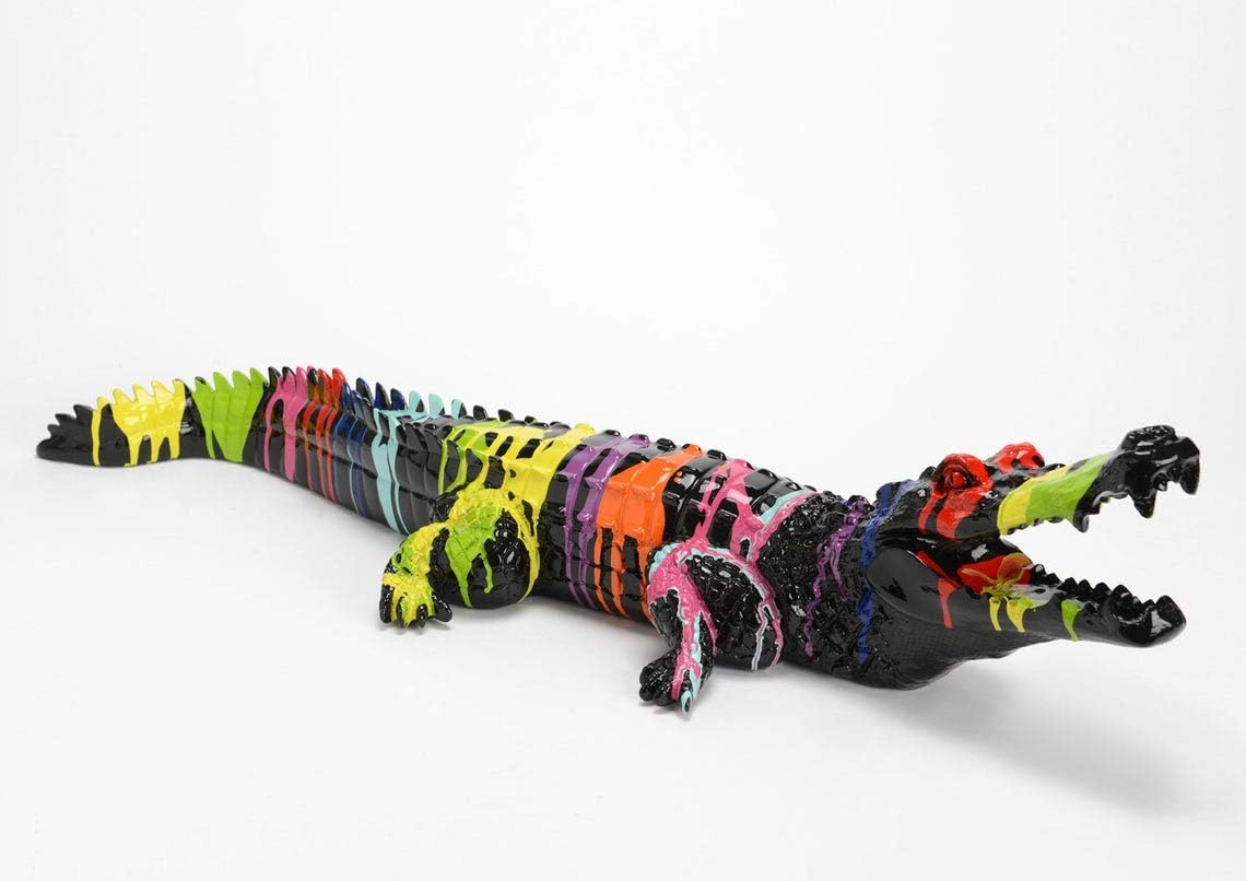 Grande Statue de Crocodile, en résine et coulures de Peinture, pour décoration extérieure