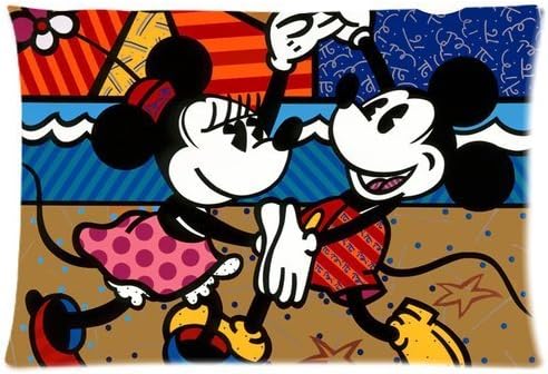 Custom Romero Britto Mickey and Minne Pattern 01 Pillowcase Cushion Cover Design Standard Size 20X30 Two Side