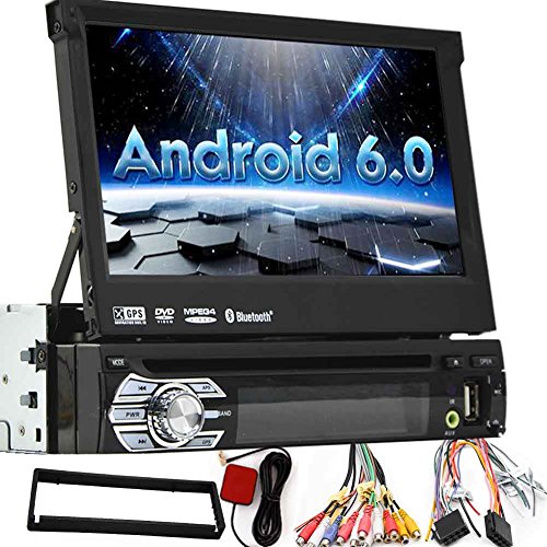 Single Din android 6.0 7 inch slip down Car dvd Stereo,In dash 1080P TFT/LCD Touch Screen Car FM Radio Receiver with USB/SD/Bluetooth,MP4/MP5 Car Player Support Rear Camera for Universal