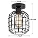 KOONTING Industrial Semi Flush Mount Ceiling Light, Metal Cage Pendant Lighting Lamp Fixture for Hallway Stairway Porch Bedroom Kitchen, Use 1 E26 Bulb, Black.